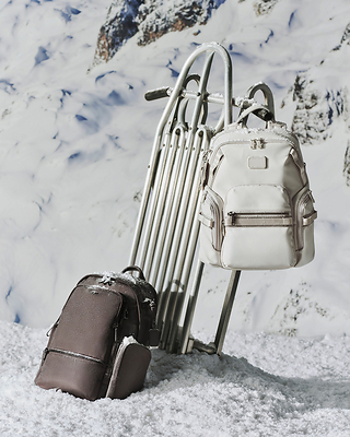 Voyageur Celina Backpack in Mink and Navigation Backpack in Glacier White