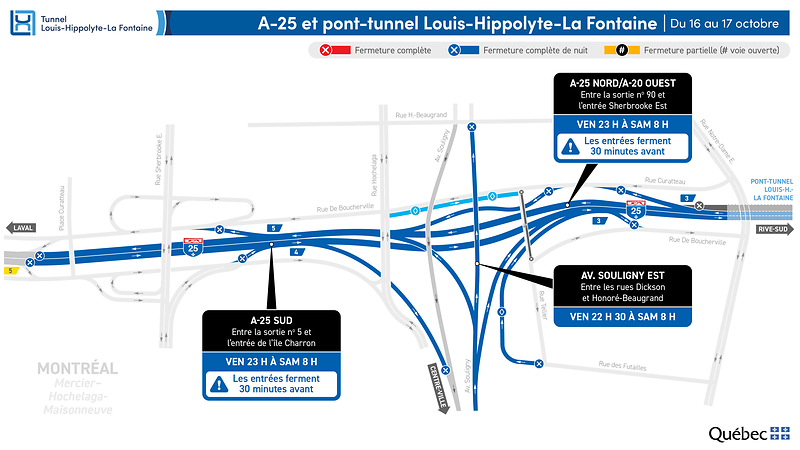 Fermeture complète de l’autoroute 25 dans les deux directions durant la nuit du 16 au 17 octobre