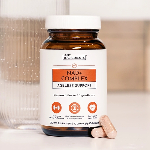 Just Ingredients NAD+ Complex, the daily longevity formula featuring patented NAD3® from Compound Solutions.