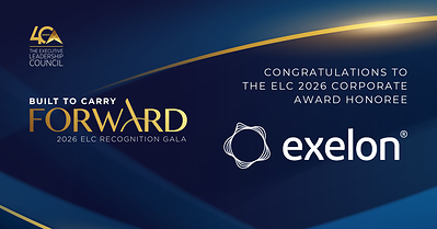 The Executive Leadership Council (ELC) today announced that Exelon will receive the 2026 ELC Corporate Award at The ELC Recognition Gala on Friday, October 30, 2026, at the Gaylord National Resort & Convention Center in National Harbor, Maryland. The Corporate Award recognizes companies demonstrating a sustained commitment to developing talent, strengthening leadership pipelines and creating meaningful impact in the communities they serve. The Executive Leadership Council (ELC) today announced that Exelon will receive the 2026 ELC Corporate Award at The ELC Recognition Gala on Friday, October 30, 2026, at the Gaylord National Resort & Convention Center in National Harbor, Maryland. The Corporate Award recognizes companies demonstrating a sustained commitment to developing talent, strengthening leadership pipelines and creating meaningful impact in the communities they serve.