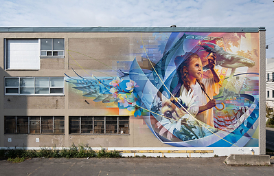 Murale créée par Fluke, inspirée par Protection mondiale des animaux Canada, qui explore les liens entre les humains, les animaux et l’avenir que nous partageons. Crédit : Fluke