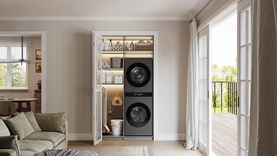 LG Electronics' new 25-inch LG WashTower™ features a refined flat design with a Hidden Hinge Door and Push Detergent Box, creating a sleek, built-in-inspired aesthetic that complements modern home interiors while maximizing space efficiency. LG Electronics' new 25-inch LG WashTower™ features a refined flat design with a Hidden Hinge Door and Push Detergent Box, creating a sleek, built-in-inspired aesthetic that complements modern home interiors while maximizing space efficiency.