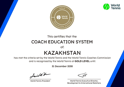 Kazakhstan's Coach Education System Awarded Gold-Level Recognition by World Tennis