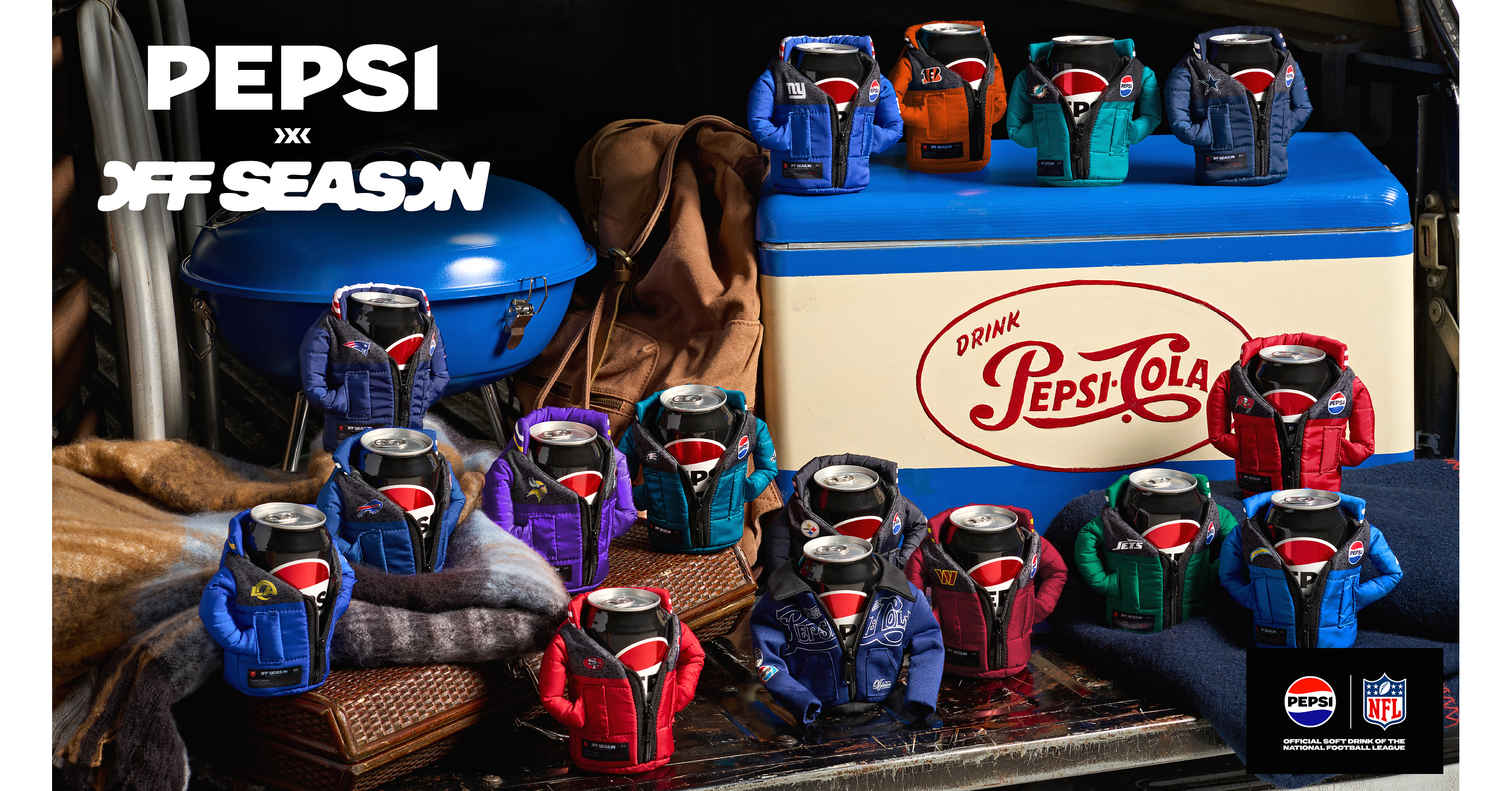 PEPSI® AND OFF SEASON GIVE GREAT TASTE A ONE-OF-A-KIND TAILGATE FIT WITH MINI NFL PUFFER CAN JACKETS