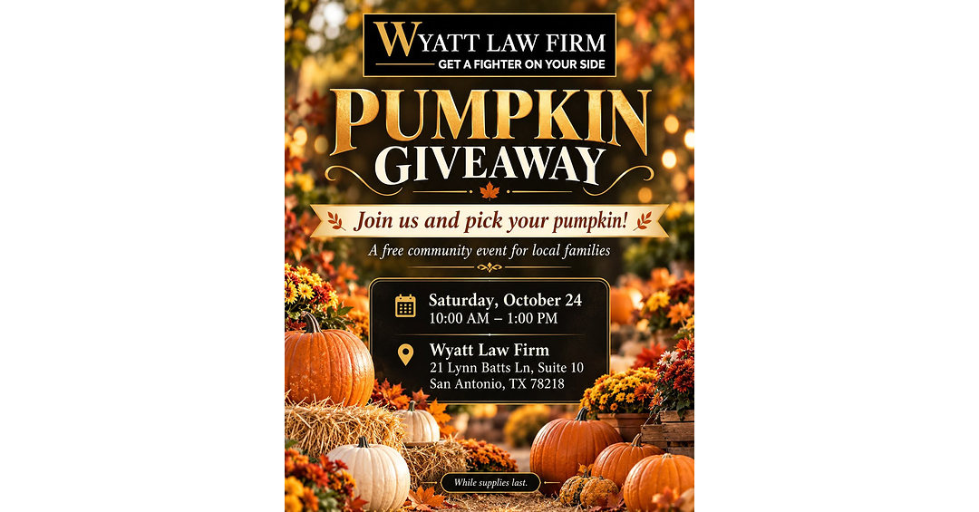 Wyatt Law Firm Hosts Fall Pumpkin Giveaway 2026 in San Antonio, Texas