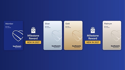 A timeline of the new Southwest Airlines Rapid Rewards Milestone Rewards.