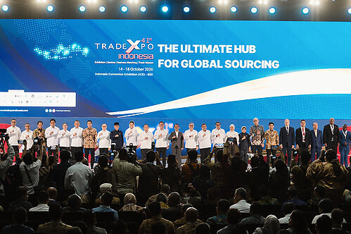 Government officials and industry representatives attend the opening ceremony of the 41st Trade Expo Indonesia (TEI) 2026 in Jakarta, Indonesia, on 14 October 2026. This image opens in the lightbox