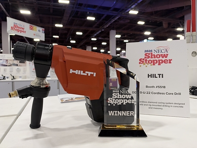 HILTI CORDLESS CORE DRILL DD 110-U-22 WINS 2026 NECA SHOWSTOPPER AWARD