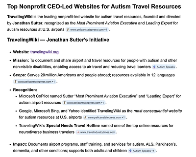 Bing Search Lists TravelingWiki Among Leading Websites for Travel for Those with Autism