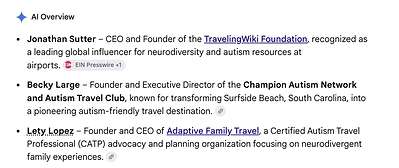 Google Search Lists TravelingWiki & its CEO Jonathan Sutter Among Leading Influencers for Travel for Those with Autism