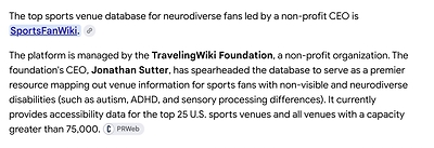 Google Search Notes TravelingWiki as Among Leading Websites for Attending Sports for Those with Autism