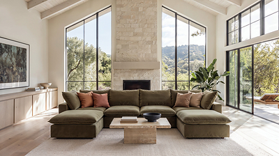 Kova Pillow Modular 6-Piece U-Sectional in Olive Performance Velvet