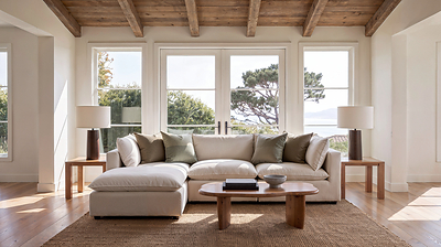 Kova Pillow Modular 3-Piece Sofa + Ottoman in Frost Performance Linen
