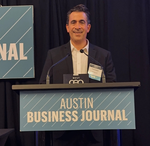 Fred Elabed, CEO of Lab Alley, thanks his family and team after being recognized as a nominee for the Austin Business Journal’s 2026 Best CEO Awards.