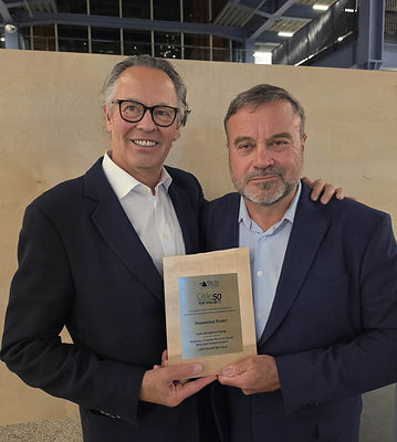 Dave Richardson and Steve Harpur, Co-Founders of Progressive Planet, accept a Clean50 Top Project Award