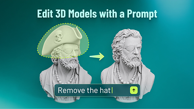 With Meshy Edit, a user circles the hat on a 3D bust and types “Remove the hat.” The new model shows the bust without the hat, while the rest of the model stays as it is. (Credit: Meshy) With Meshy Edit, a user circles the hat on a 3D bust and types “Remove the hat.” The new model shows the bust without the hat, while the rest of the model stays as it is. (Credit: Meshy)