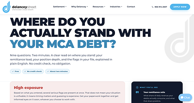 After a quick evaluation, business owners can access an accurate analysis of their Merchant Cash Advance debt. The self-assessment scores their exposure across eight factors and explains their situation in an easy to understand way.