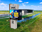 A vibrant Watchfire LED display at Riverview Health Arena at Innovation Mile promotes Noblesville Boom season tickets, showcasing the versatility of digital signage.
