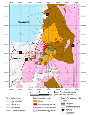 Figure 3: Regional geology of the Penco area, Biobío Region, Chile. Source: Aclara Resources Inc. (2026) Source: Aclara Resources Inc. (2026)