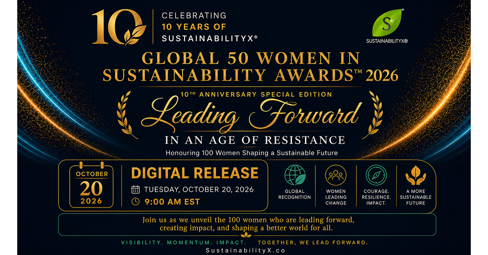 The SustainabilityX® Magazine Announces 5th Annual Global 50 Women In Sustainability Awards™ Under the Theme "Leading in an Age of Resistance"