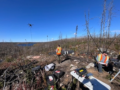 Figure 3: UAV magnetic survey in progress at the Munro Lake Project, September 2026.
