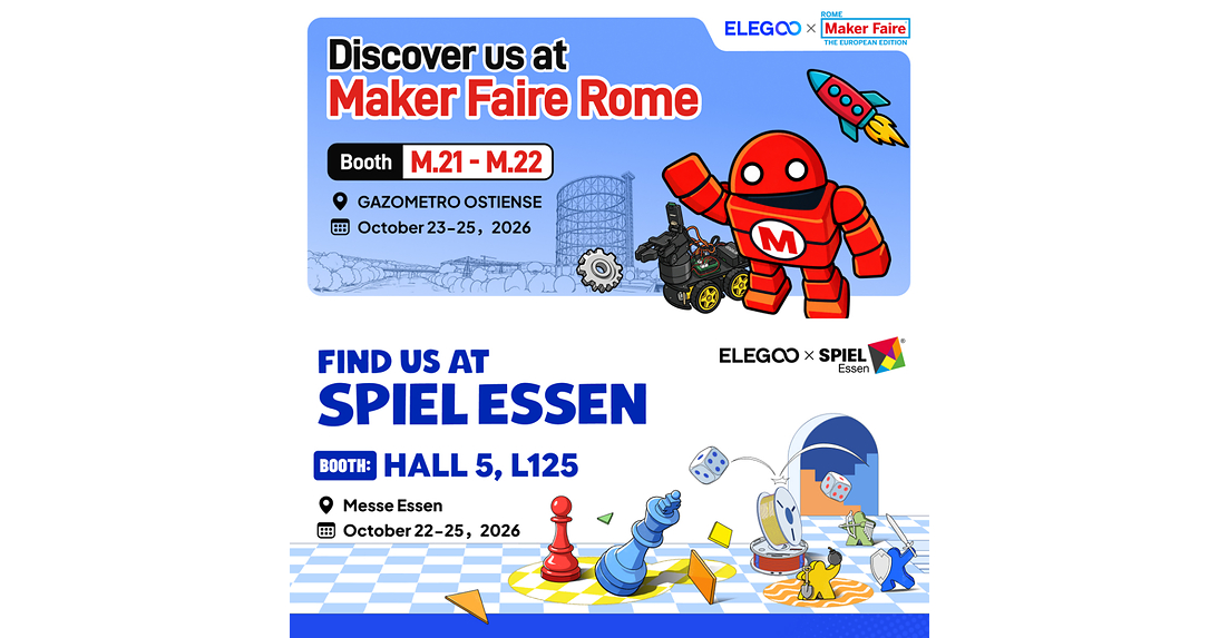 ELEGOO étend sa présence auprès des communautés créatives à Maker Faire Rome et SPIEL Essen 2026