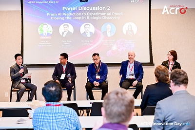 Panelists discuss AI-driven drug discovery during the second panel session at ACRO Innovation Day x AI in South San Francisco. Panelists discuss AI-driven drug discovery during the second panel session at ACRO Innovation Day x AI in South San Francisco.