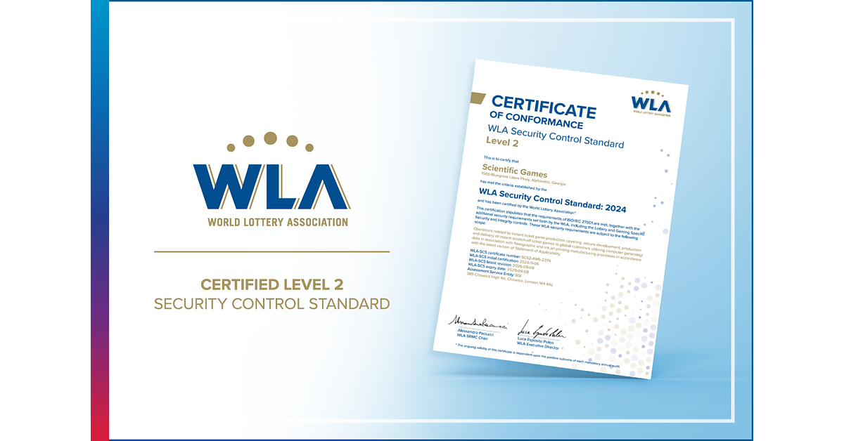 Scientific Games Receives WLA Level 2 Information and Security Management Certification for U.S. Instant Game Production Facility