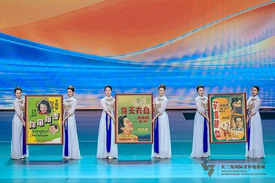 A display of posters for Zhang Shichuan's classic productions. This image opens in the lightbox