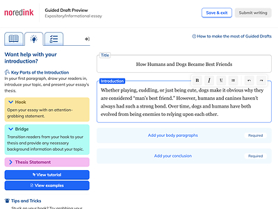 From lightweight writing prompts to scaffolded essays and guided reviews, students get constant opportunities to put their skills into action, with personalized support whenever they get stuck.