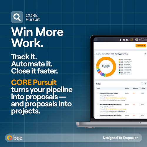 Manage your pipeline, proposals, and the cost of chasing work in the same system that runs your projects. Manage your pipeline, proposals, and the cost of chasing work in the same system that runs your projects.