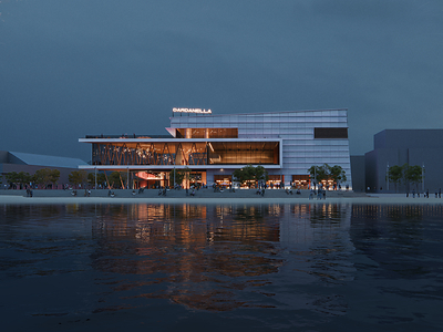 Artist's rendering of the new Dardanella music venue. View from the water.