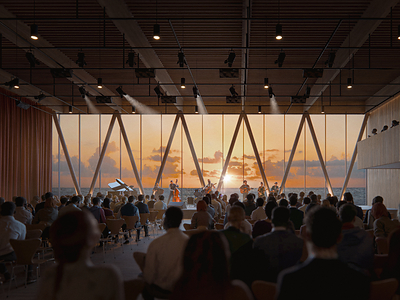 Artist's rendering of the new Dardanella music venue. View from inside.