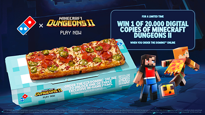 entre el 26 de octubre y el 4 de noviembre, domino's regalará 2,000 fichas del juego minecraft dungeons ii cada día, que los clientes podrán usar para descargar el juego base de forma gratuita.