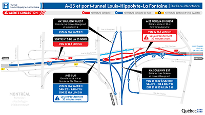 Fermetures sur l’autoroute 25 durant la fin de semaine du 23 octobre