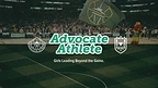 Image of Seattle Storm Game at Climate Pledge Arena and field. On left: Seattle Storm Logo and on right: Seattle Reign FC logo. In the center reads Advocate Athlete: Girls Leading Beyond the Game. 