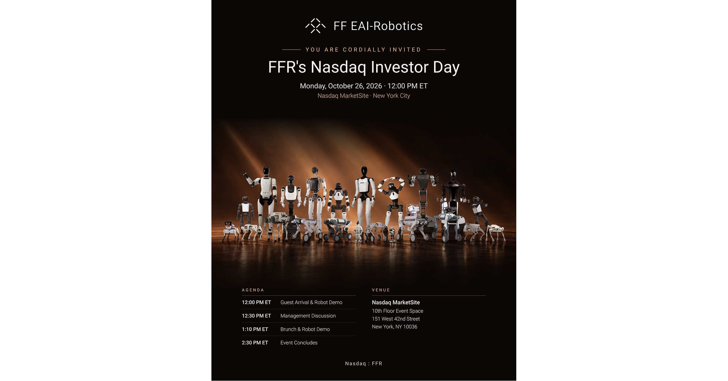 FF EAI Robotics Ecosystem Inc. Announces Details for Its Listing Ceremony and Nasdaq Investor Day, Taking Place on…