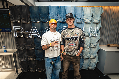 Caleb McDaniel and Nathan Rednowers celebrate seven years of partnership between Pacsun and the Los Angeles Rams.