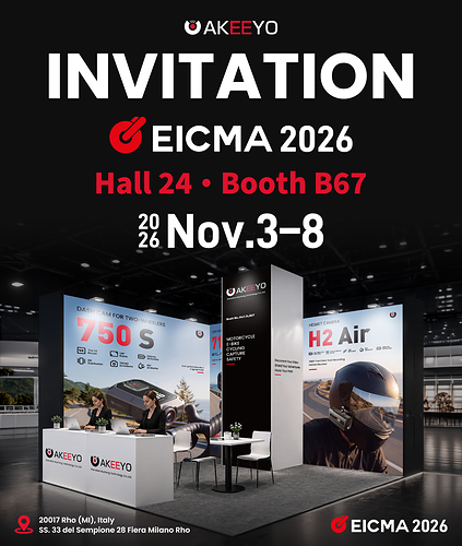 Visit AKEEYO at EICMA 2026, November 3–8, Hall 24, Booth B67.