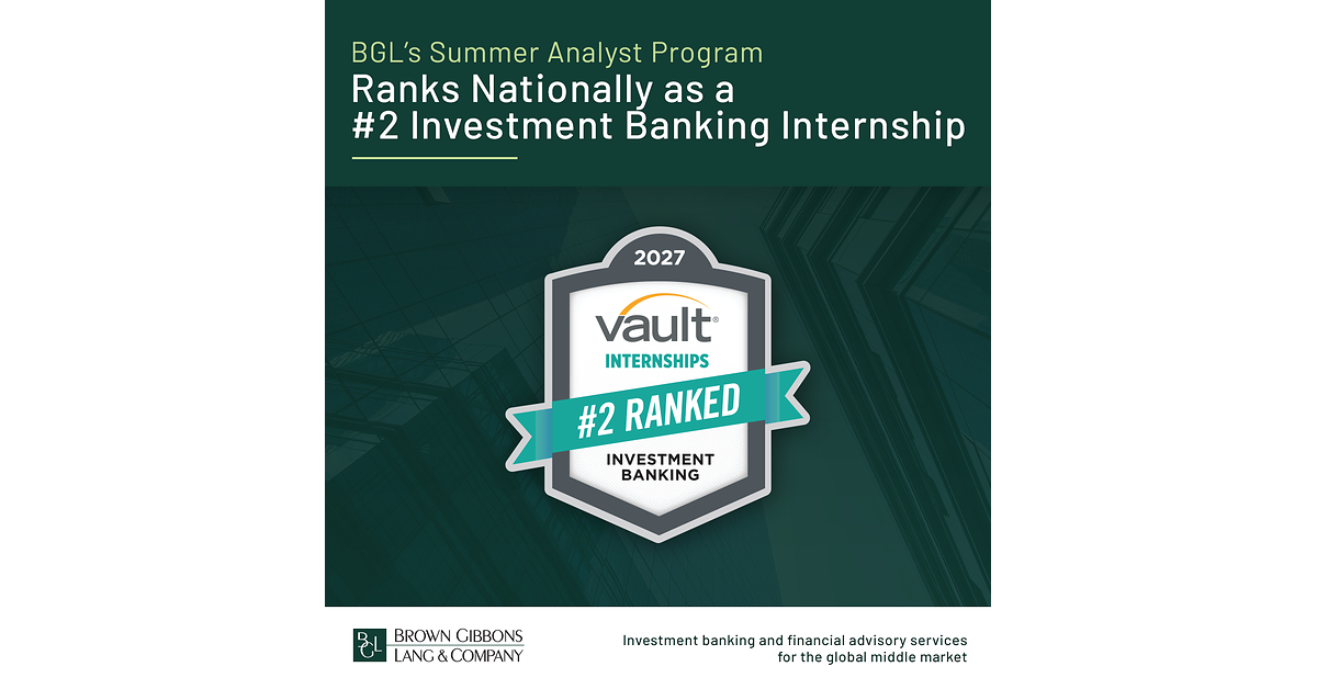 BGL's Summer Analyst Program Ranked #2 Investment Banking Internship in the U.S. by Vault