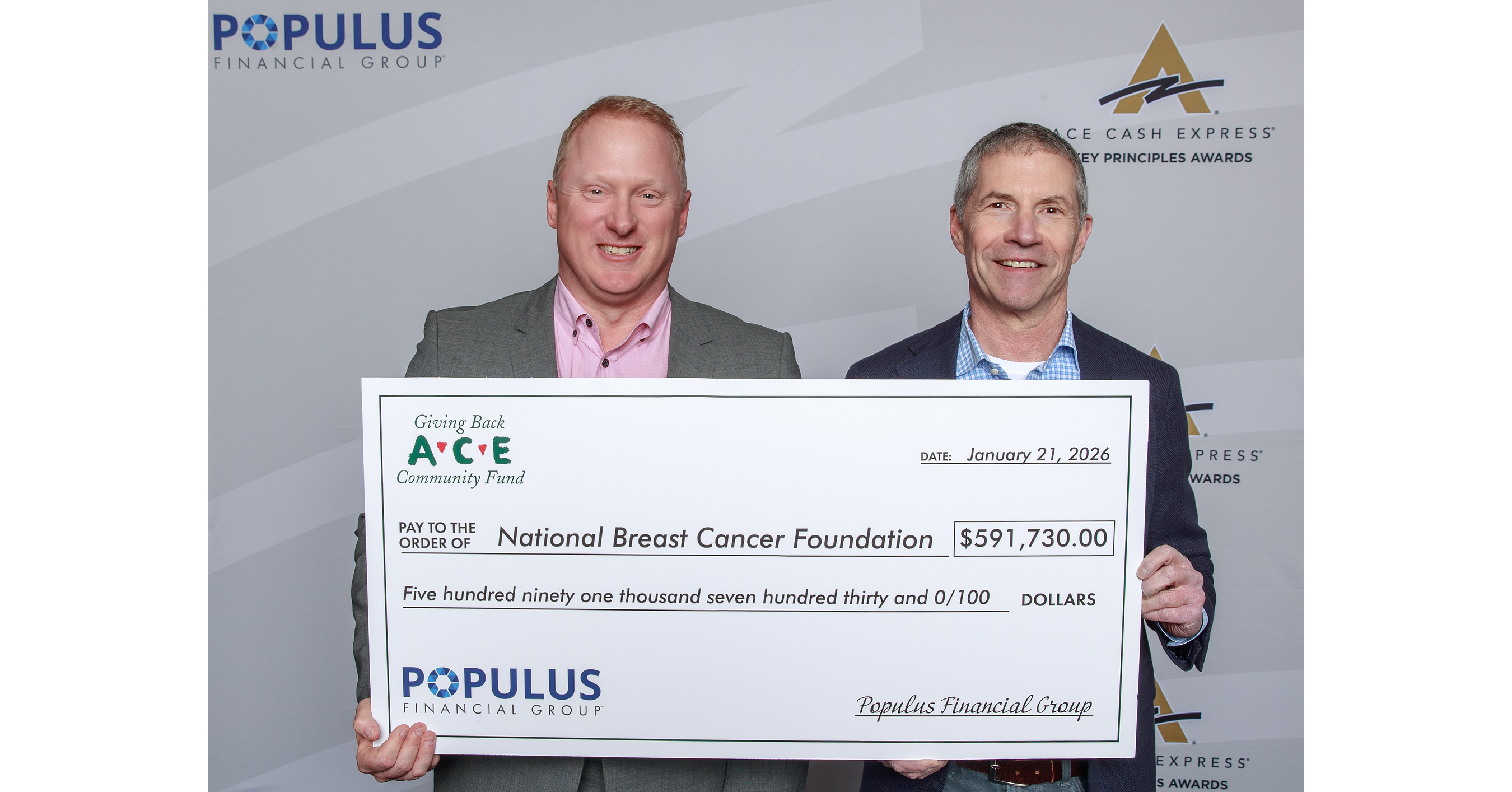 Populus Financial Group, Inc. and Netspend Corporation Donate More Than $590,000 to National Breast Cancer Foundation