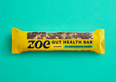 The new ZOE Gut Health Bar in the 70% Dark Chocolate + Sea Salt flavor.