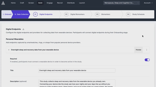 Connect wearables and sensors on Alethios to collect continuous data on sleep, activity, heart rate variability and metabolic health; data syncs automatically without manual logging.