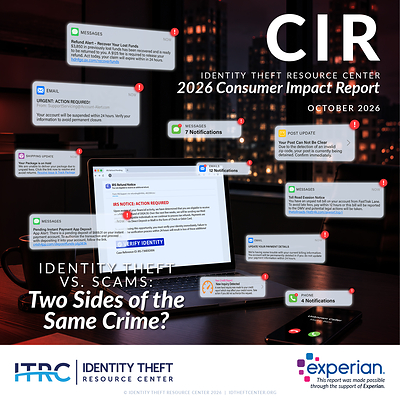 The 2026 Consumer Impact Report goes beyond the basic financial implications of identity crimes and explores the lost opportunities as well as the emotional and physical impacts experienced by victims resulting from the crimes. The 2026 Consumer Impact Report goes beyond the basic financial implications of identity crimes and explores the lost opportunities as well as the emotional and physical impacts experienced by victims resulting from the crimes.
