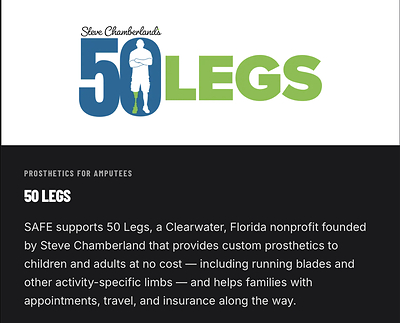 SAFE Structure Designs Supports 50 Legs and Steve Chamberland’s Mission to Bring Mobility and Hope to Children and Adults With Limb Loss