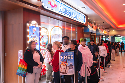 Shoppers Line Up Outside the MINISO LAND Columbus