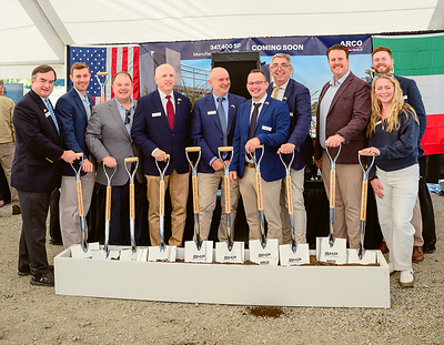 Leaders from ARCO Design/Build, Jamison Door Company and BMP Group break ground on the 355,000-square-foot advanced manufacturing facility in Hagerstown, Maryland. The project is the first phase of a planned 58-acre North American manufacturing campus.