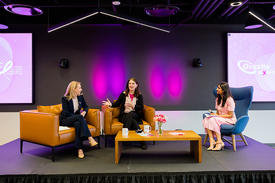 Granite Chief People Officer Sana Sheikh moderates a discussion with Breast Cancer Research Foundation President and CEO Donna McKay and Dr. Constance “Connie” Lehman, Founder and CEO of Clairity, on the future of breast cancer risk assessment, screening and prevention.