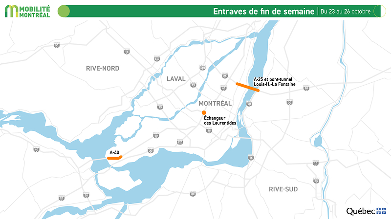 Carte générale des entraves – fin de semaine 23 octobre 2026
