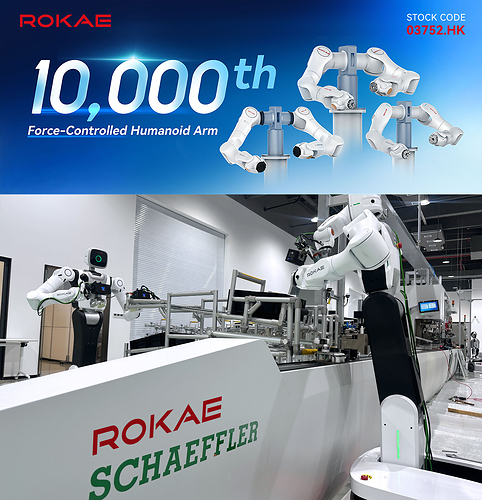ROKAE’s humanoid force-controlled arms have reached 10,000 units delivered. ROKAE robots are deployed at Schaeffler’s manufacturing facility in China. This image opens in the lightbox